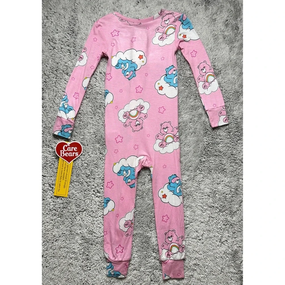 Care Bears Toddler Girls 3t Pink Viscose One Piece Pajamas Zip Front Sleeper NWT